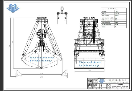 Due secchi meccanici della gru a benna della copertura superiore delle corde per minerale metallifero che tratta un metro di 10 cubi